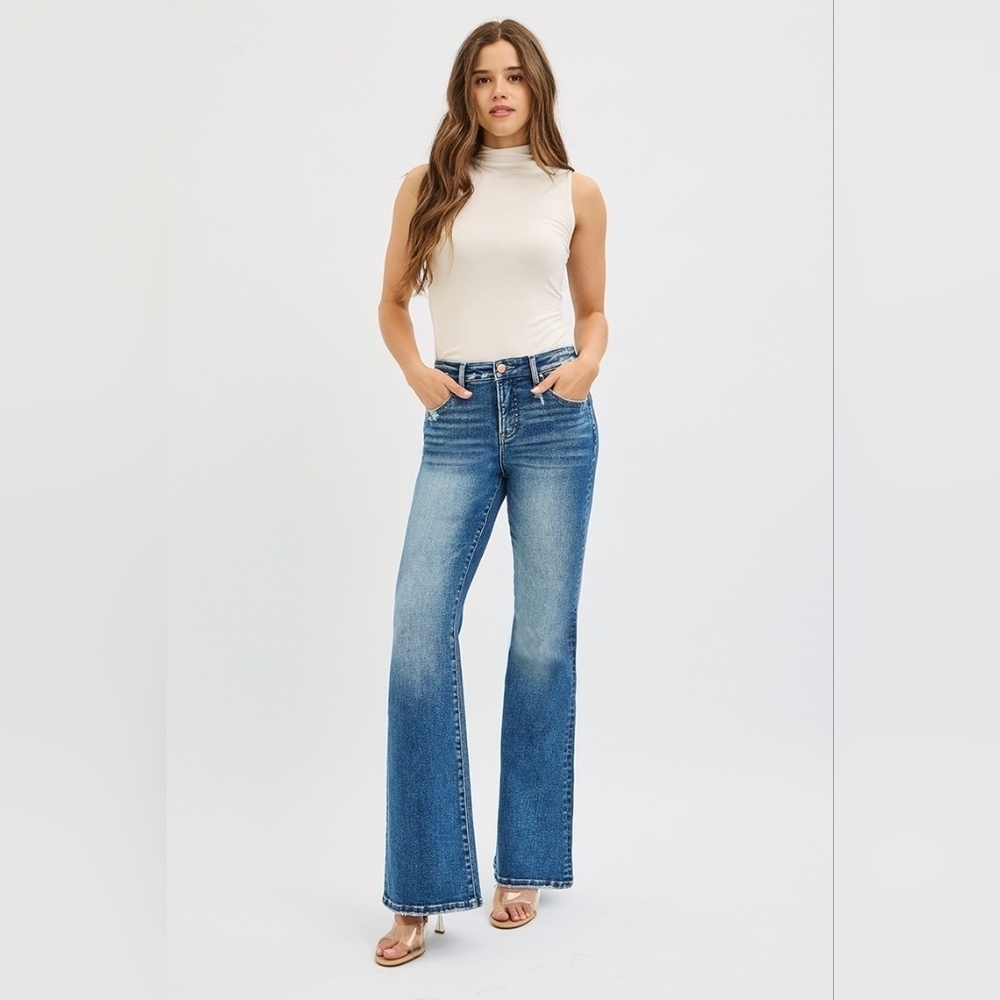 Risen High Rise Tummy Control Dark Wash Classic Flare Jeans Stretch Various NEW
